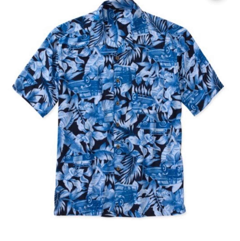 ❤4/$12 Mens Panama Jack Button Up Hawaiian Shirt Woody Surfboard Classic Cars